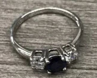 925 Sterling Silver Ring with Saphire and cz diamond $50 Picture 2 of 4 