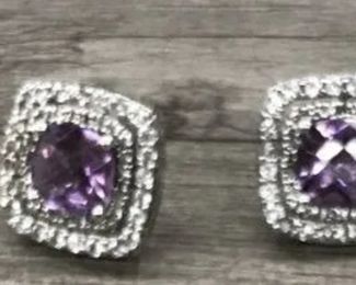 925 Sterling Silver Diamond and Sapphire earrings  $50 Picture 3 of 4