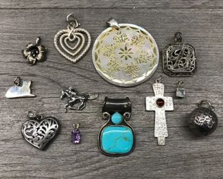 925 Sterling Silver Charm Pendant Lot of 12 W. Heart Cross 60.04 grams $120 for all or 3 for $50