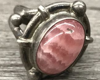 925 Sterling Silver Pink Rhodochroste Stone Ring Size 6 $40