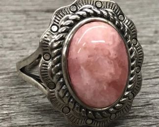 925 Sterling Silver FD Pink Rhodochrosite Stone ring Size 8 $40