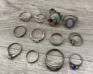 925 Sterling Silver Jewelry Ring Lot of 12 with Stones Cuff Band 43 grams $160 for all or 2 for $60
