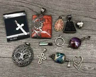 925 Sterling Silver Mixed Pendants Lot of 12 with Cellini Charm Cross Heart 60.27grams $100 for all or 2 for $40