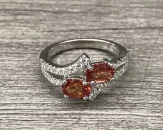 925 Sterling Silver Orange Sapphire Stone Ring Size 9 Us  4.73 Grams $75
