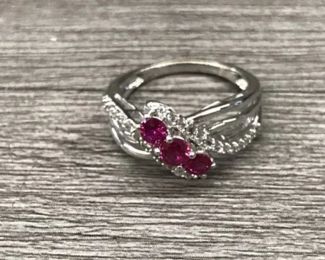 925 Sterling Silver Pink Sapphire Stone and Accent Glass Ring Size 7 us 3.67 Grams $50