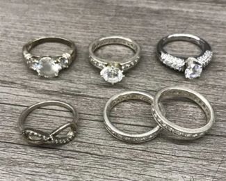 925 Marked Sterling Silver Ring Lot with Sparkle Stone JTS Band Elegant 17.94 Grams $150 for all or $35 each
