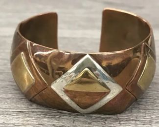 Sterling Silver Accent D/L Garcia Signed Copper Brass Cuff Bracelet 6.5 42.89 Grams $60