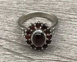 925 Sterling Silver Garnet Gemstone Ring Size 7.5 US 5.35 Grams $50