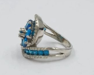 925 Sterling Ring Blue & White Crystals Size 7  $50 Picture 1 of 2 