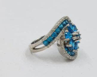 925 Sterling Ring Blue & White Crystals Size 7  $50 Picture 2 of 2 