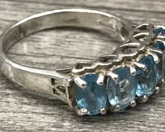 925 Sterling Silver Blue Topaz Multi Gem Ring Size 7.5 Us 6mm Gems 3.52 Grams $75