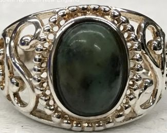 925 Sterling Silver Green Cabochon Scroll Band Ring Size 10 US 3/8" Stone 5.24 Grams $60 Picture 1 of 2