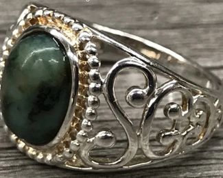 925 Sterling Silver Green Cabochon Scroll Band Ring Size 10 US 3/8" Stone 5.24 Grams $60 Picture 2 of 2