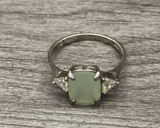925 Sterling Silver Marked Pale Green Stone Jadeite 10mm Ring Size 8.75 us 2.96 Grams $60
