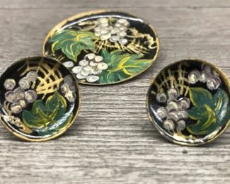 Vintage Costume Jewelry Lot W Floral Hand Painted Earrings  Brooch $40 Picture 1 of 2