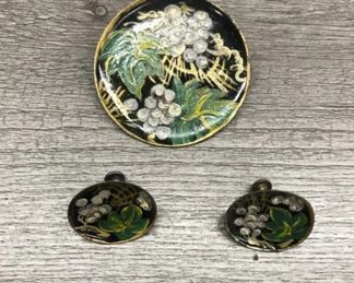 Vintage Costume Jewelry Lot W Floral Hand Painted Earrings  Brooch $40 Picture 2 of 2