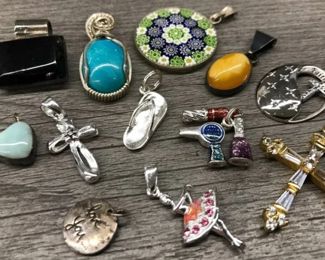 925 Sterling Silver Lot of 12 Mixed Pendants Stones Cross Ballerina  29.31 Grams $100 For all or 3 for $50 Picture 1 of 2