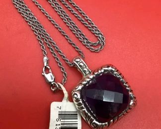 Sterling Silver Natural Amethyst Pendant with Chain 13.95 Grams $40