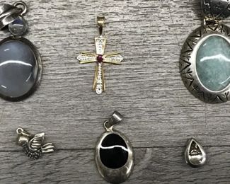 925 Sterling Silver Pendant Charm Lot with Multicolor Stones Heart Cross 73.71 Grams  $125 for all or 3 for $60 Picture 2 of 3