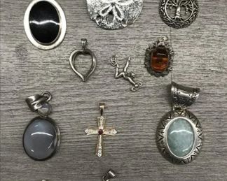 925 Sterling Silver Pendant Charm Lot with Multicolor Stones Heart Cross 73.71 Grams  $125 for all or 3 for $60 Picture 1 of 3