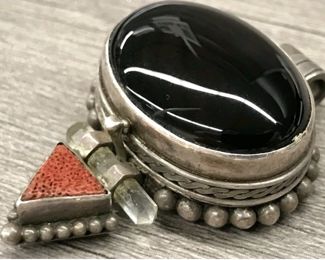 925 Sterling silver Black Onyx Pendant Brown Stone Inlay Hinged Locket 24.97 Grams $80 Picture 2 of 2