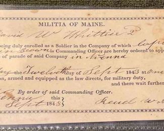 1843 The Militia of Maine Enrollment Form