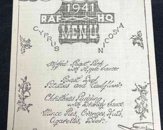 1941 RAF Headquarters Christmas Menu