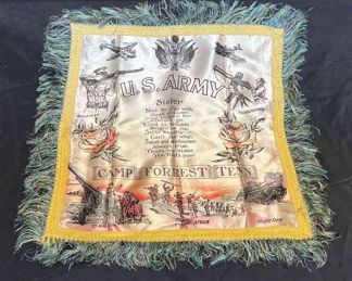 WWII Silk Pillow Case US Army Camp Forrest