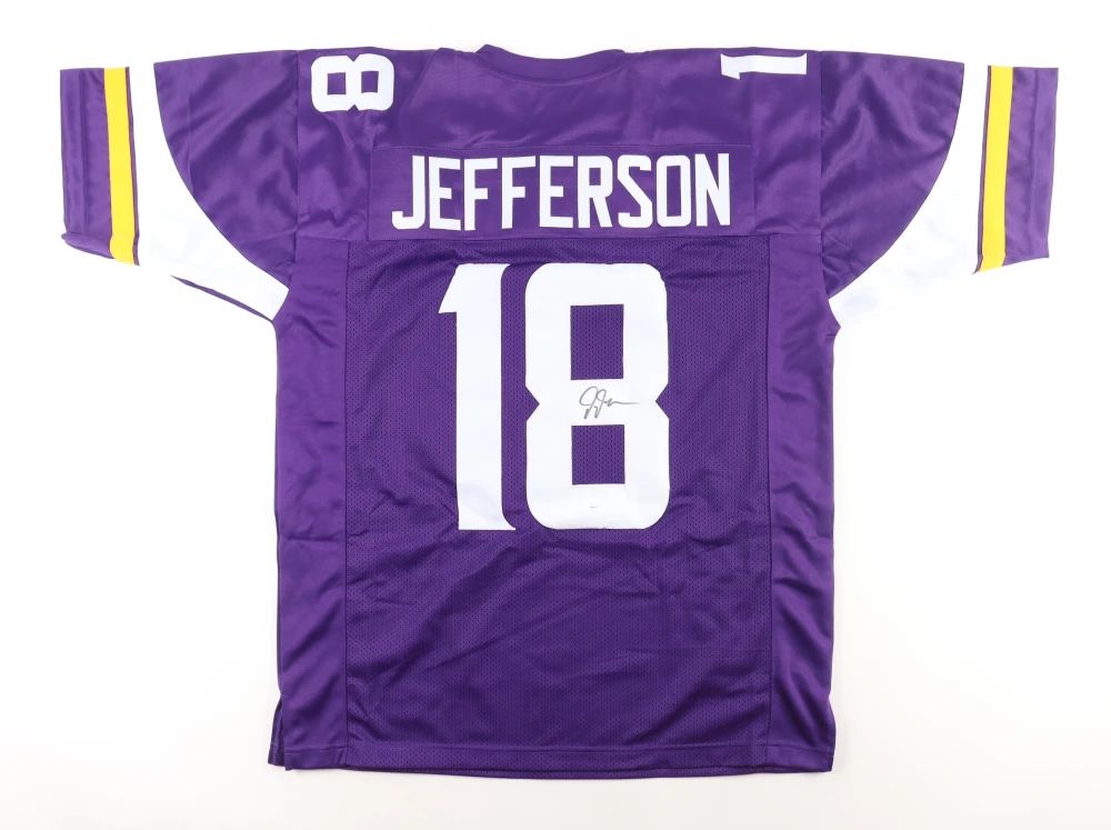 Justin Jefferson Signed Minnesota Vikings Pro Style Purple Jersey; JSA Authenticated
Justin Jefferson Signed Minnesota Vikings Riddell SpeedFlex Mini Helmet; Beckett Authenticated
Alexander Mattison Signed Minnesota Vikings Riddell SpeedFlex Mini Helmet; Minnesota Vikings COA
Justin Jefferson Signed Minnesota Vikings Pro Style Purple Jersey; JSA Authenticated
RARE EXCLUSIVE!! Randy Moss Signed Custom Hydro Dipped "Straight Cash Homie" Authentic Full-Sized Riddell SpeedFlex Helmet #2/3 - Custom EVERYTHING!
Cris Carter Signed Minnesota Vikings Pro Style Jersey (Schwartz)
Cris Carter Signed Full-Sized NFL Football; Schwartz Authenticated
Cris Carter Signed Vikings Flash Alternate Speed Mini Helmet; Schwartz Authenticated
Adrian Peterson Signed Custom Hydro Dipped Inscribed "28" Authentic Full-Sized Schutt F7 Helmet with Visor & Details; Beckett Authenticated
Adrian Peterson Signed Full-Sized NFL Football; Beckett Authenticated
Adrian Peterson Signed Limited Edition Minnesota Vikings Pro S