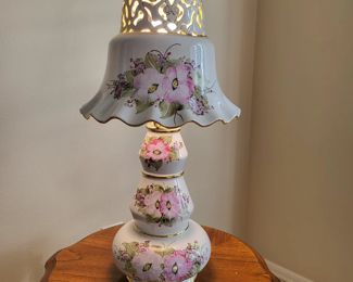 Signed Cut Porcelain Floral Lamp