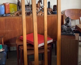 One of 2 wooden floor lamps