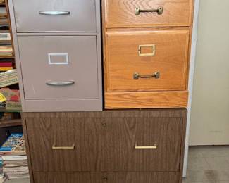 Metal and wood file cabinets