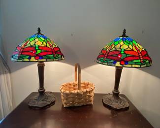 Stained glass lamps & basket