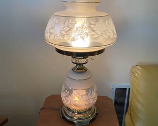 Quoizel Satin Lace lamp 28” high we have 2. It’s beautiful and in mint condition!