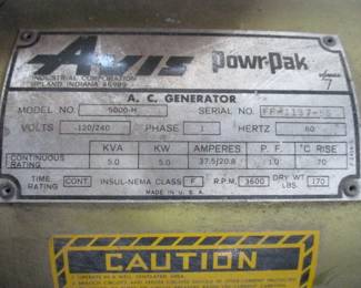 Avis 5 kw Powr-pak Generator
