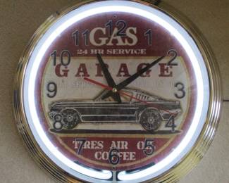 Electric Neon Auto Garage Clock