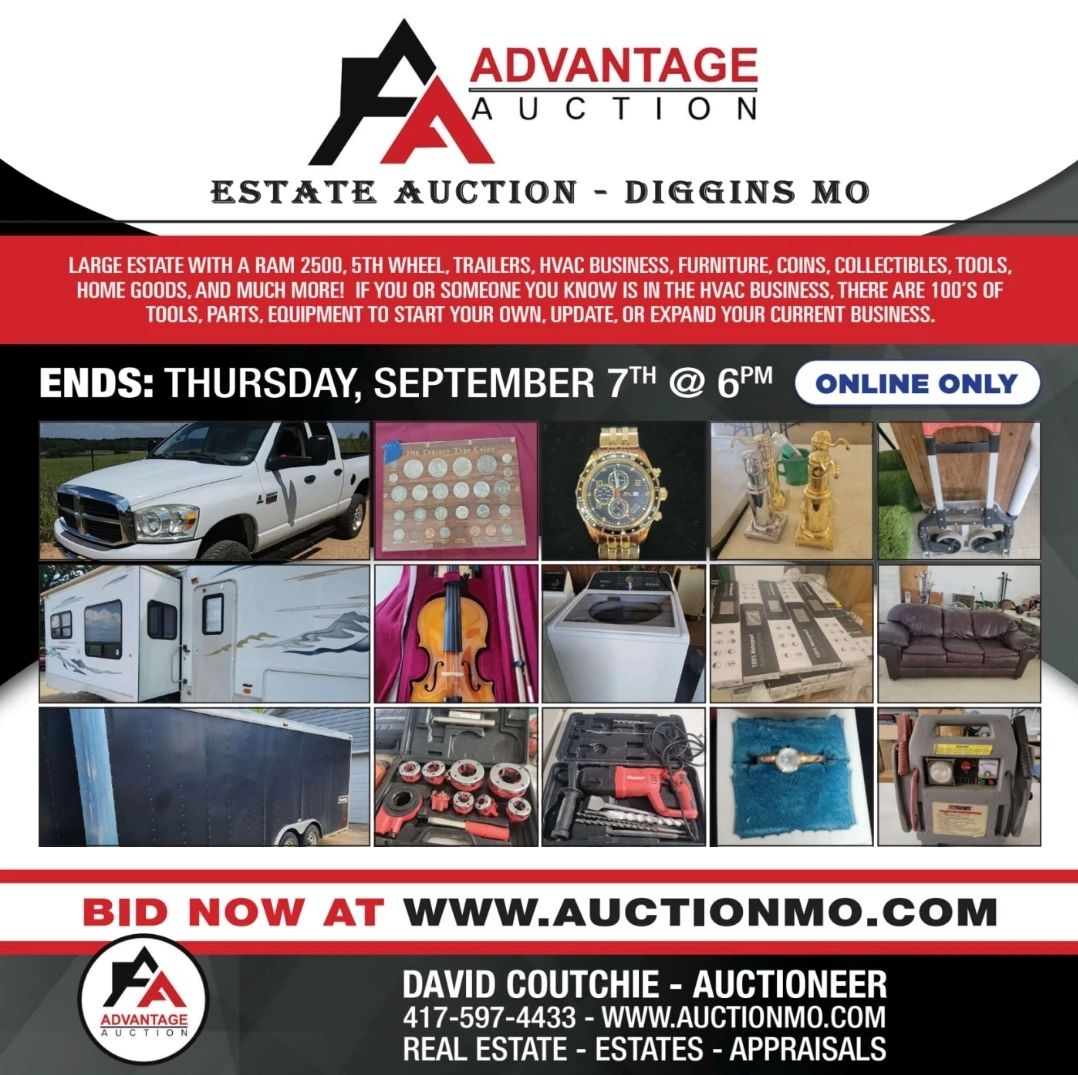 Estate Auction Diggins MO. Ram 2500,... starts on 9/5/2023