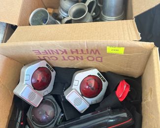 1980's laser tag and box of pewter