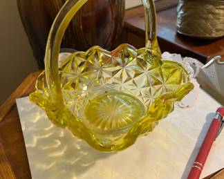 LE Smith basket and other glass bridle baskets