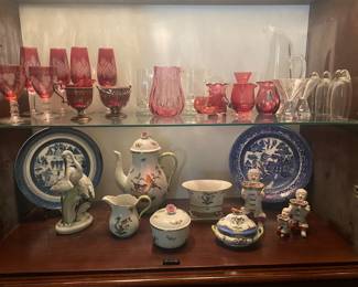 CRANBERRY GLASS, CHINESE GRILL PLATES AND MORE HEREND