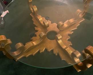 LARGE WOOD AND GLASS COCKTAIL TABLE