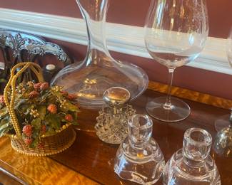 STEUBEN CANDLEHOLDERS, REIDEL DECANTER