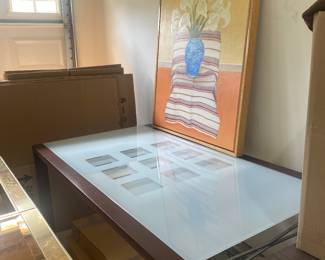  LIGNET ROSET TABLE AND 4 SUEDE CHAIRS
 