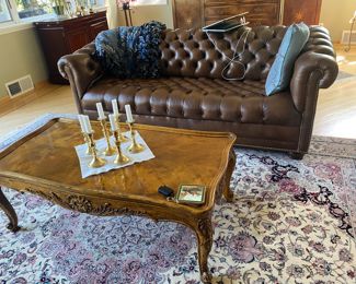 PAIR OF STUNNING HANCOCK & MOORE CHESTERFIELD SOFAS! HENREDON COFFEE AND END TABLES "VILLANDRY"