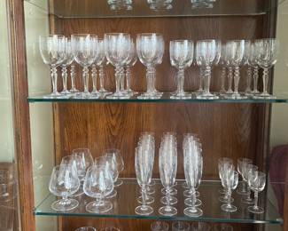 LARGE SET OF VINTAGE ETCHED GLASS STEMWARE