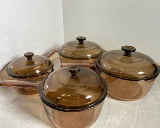 Vintage 4 set Coringpyrex Brown Cookware