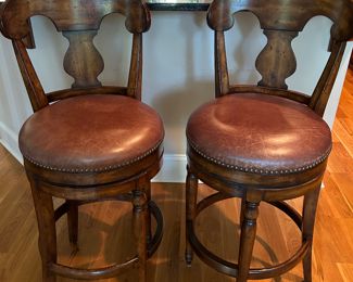 2 bar-height leather seat swivel barstools 