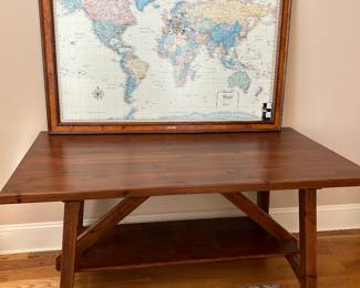 Pottery Barn table and World travelers pin point map by Frontgate