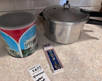 Pressure Cooker, Washington DC coffee can, Bermuda Collectible Spoon