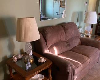 Loveseat (has matching chair); Lamps; knickknacks 